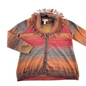 Seventh Avenue Womens Multicolor Striped Fringe Sweater Cardigan Size XL boho